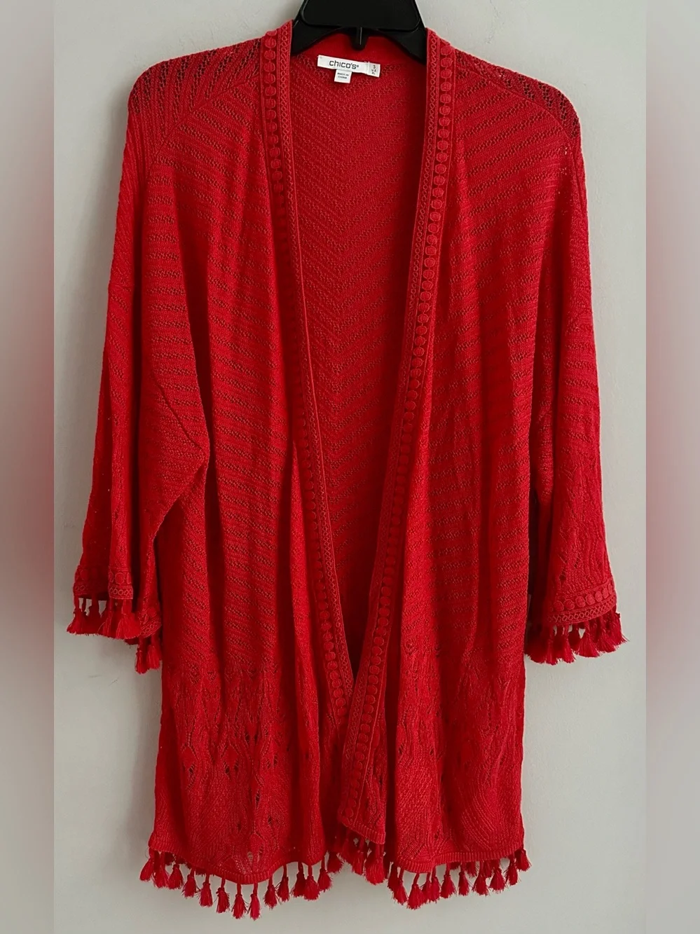 NWT, Chico's Women's Summer Romance Tassel Trim Cardigan Sweater, Size XL
